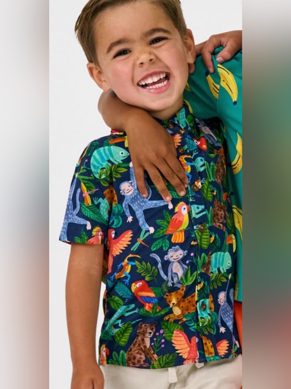 Little Sleepies Play Jungle Jam Animal Print Button Down Short Sleeve Polo Sz 8